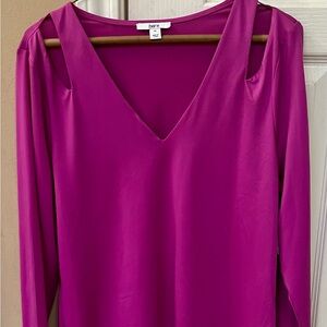 NWT Bar III Bright Fuschia Cold Shoulder Top V-Neck Long Sleeves